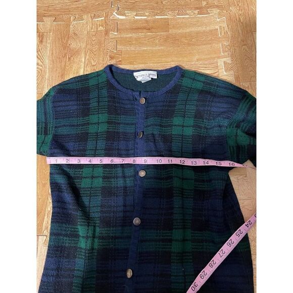 Vintage Victoria Jones Petites Plaid Cardigan Green & Black Size PM - Picture 9 of 9